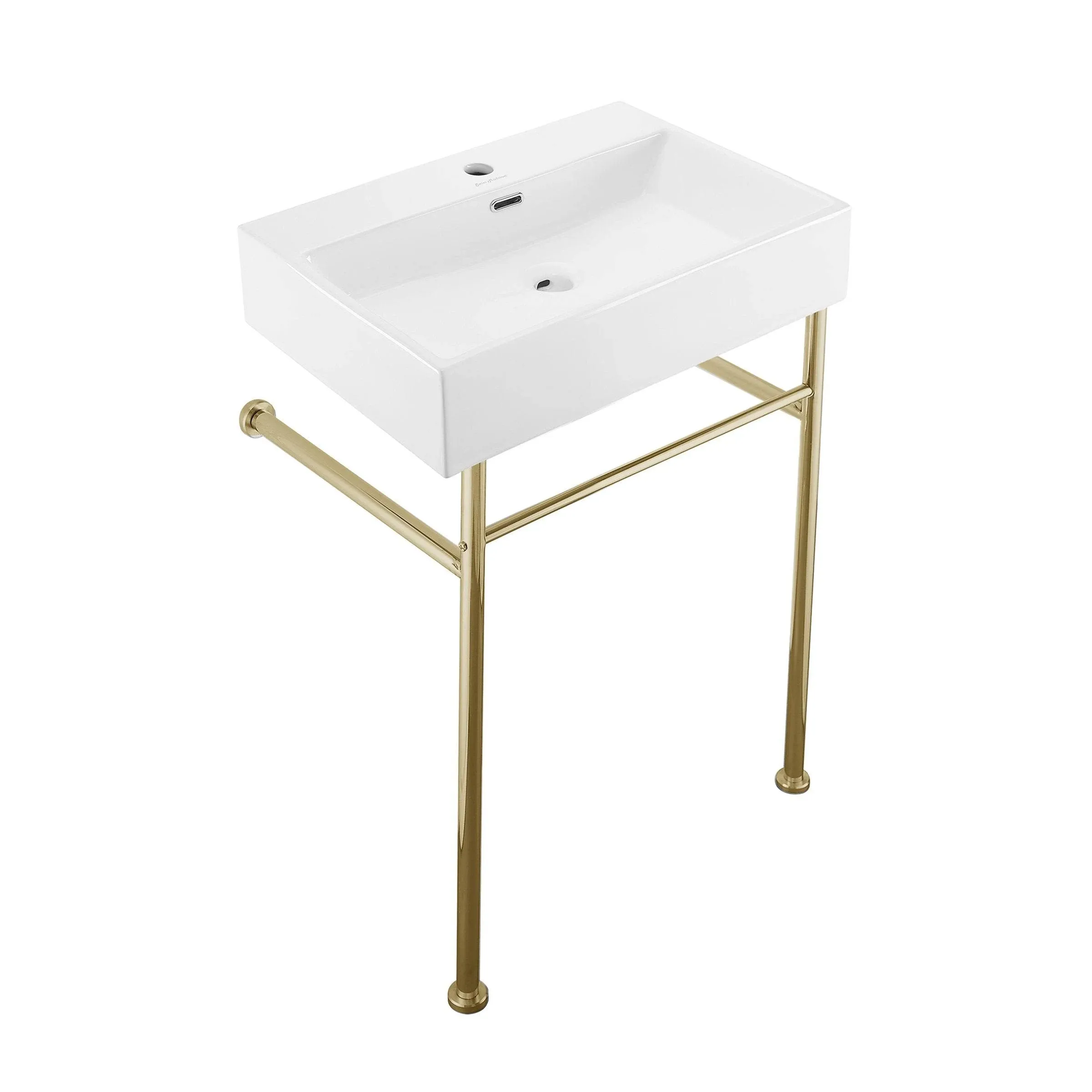 Swiss Madison Claire 24 Ceramic Console Sink White Basin, Gold