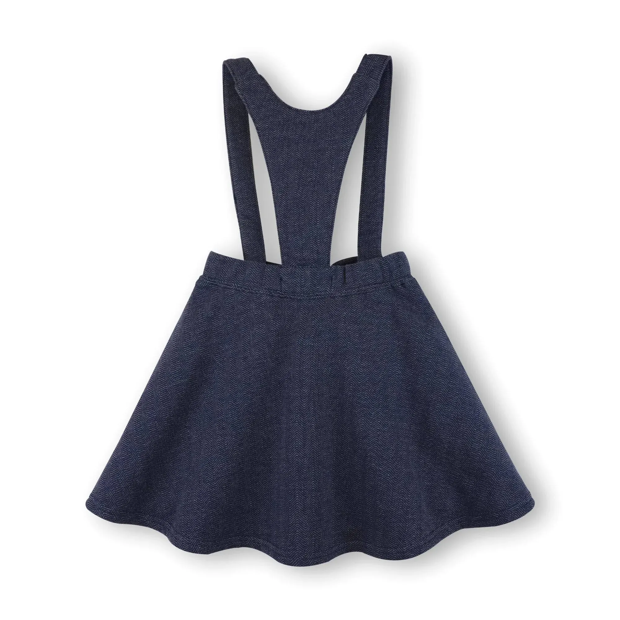 Hope & Henry Baby Girls Fleece Bow Front Suspender Skirt - Navy Herringbone