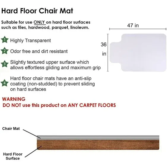 Office Chair Mat for Hard Wood Floors 36"x47" Heavy Duty Floor Protector Easy Clean