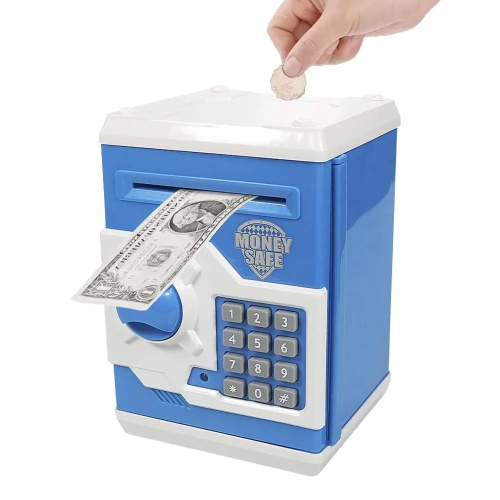  Piggy Bank Electronic Mini ATM for Kids Baby Toy, Safe Coin Banks Money Blue