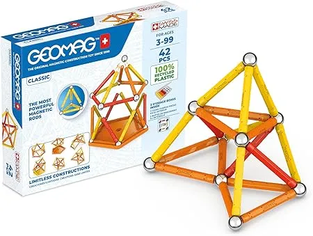 Geomag Magnetic Toys Classics 42-Piece Building Set for Kids Ages 3-99 | Swiss-Made STEM & STEAM Authenticated Educational Toy Made from 100% Recycled Plastic | Creative Learning Play