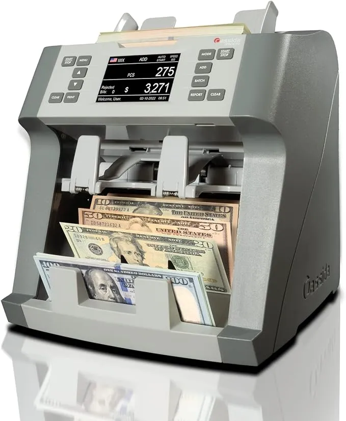 Cassida 9900R Premium Bank-Grade Money Counter Machine - Mixed Denomination & Multi-Currency - Advanced Counterfeit Detection