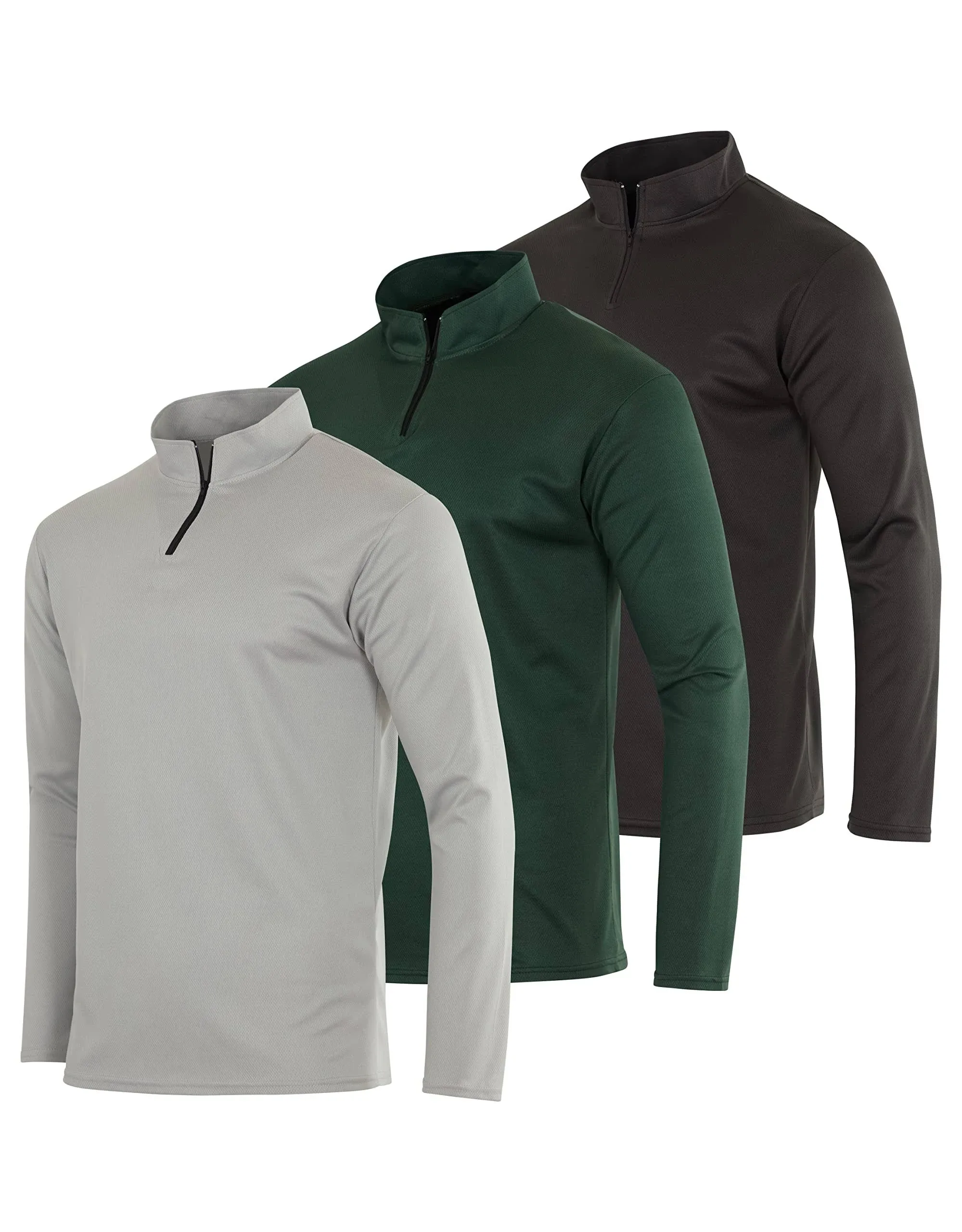 Real Essentials 3 Pack: Men's Mesh Long Sleeve Athletic Quarter Zip Pullover - Outdoor UPF 50+ (Available in Big & Tall)