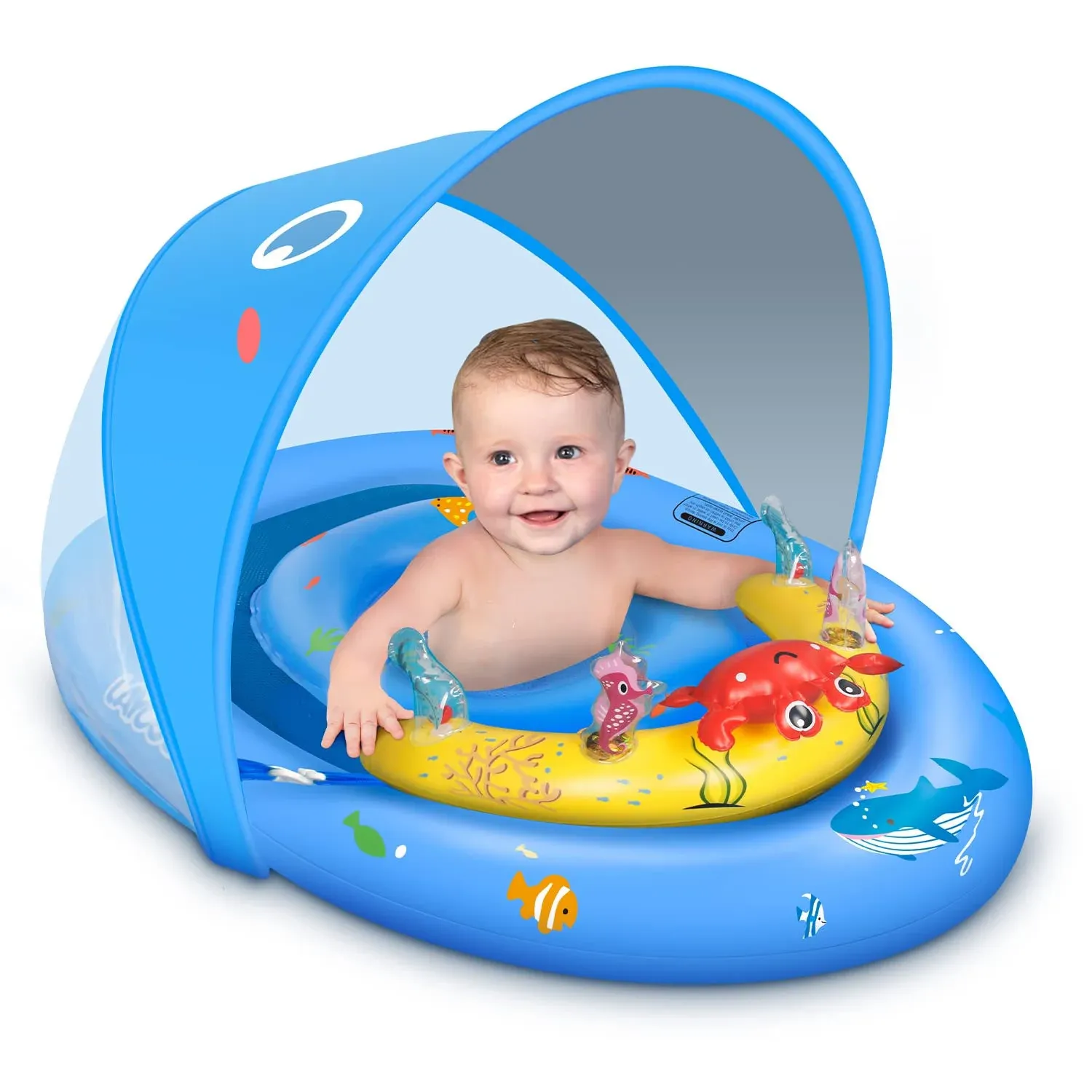 Laycol Baby Pool Float with UPF50+ Sun Protection Canopy & Toy Play Console,Infant Baby Floats for Pool,Adjustable Safety Seat,Toddler Pool Float