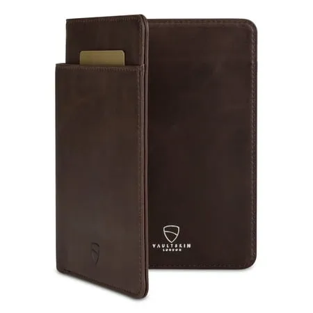 Passport Holder Travel Wallet with RFID Blocking. Leather Card Case Cover - Vaultskin KENSINGTON (Brown)