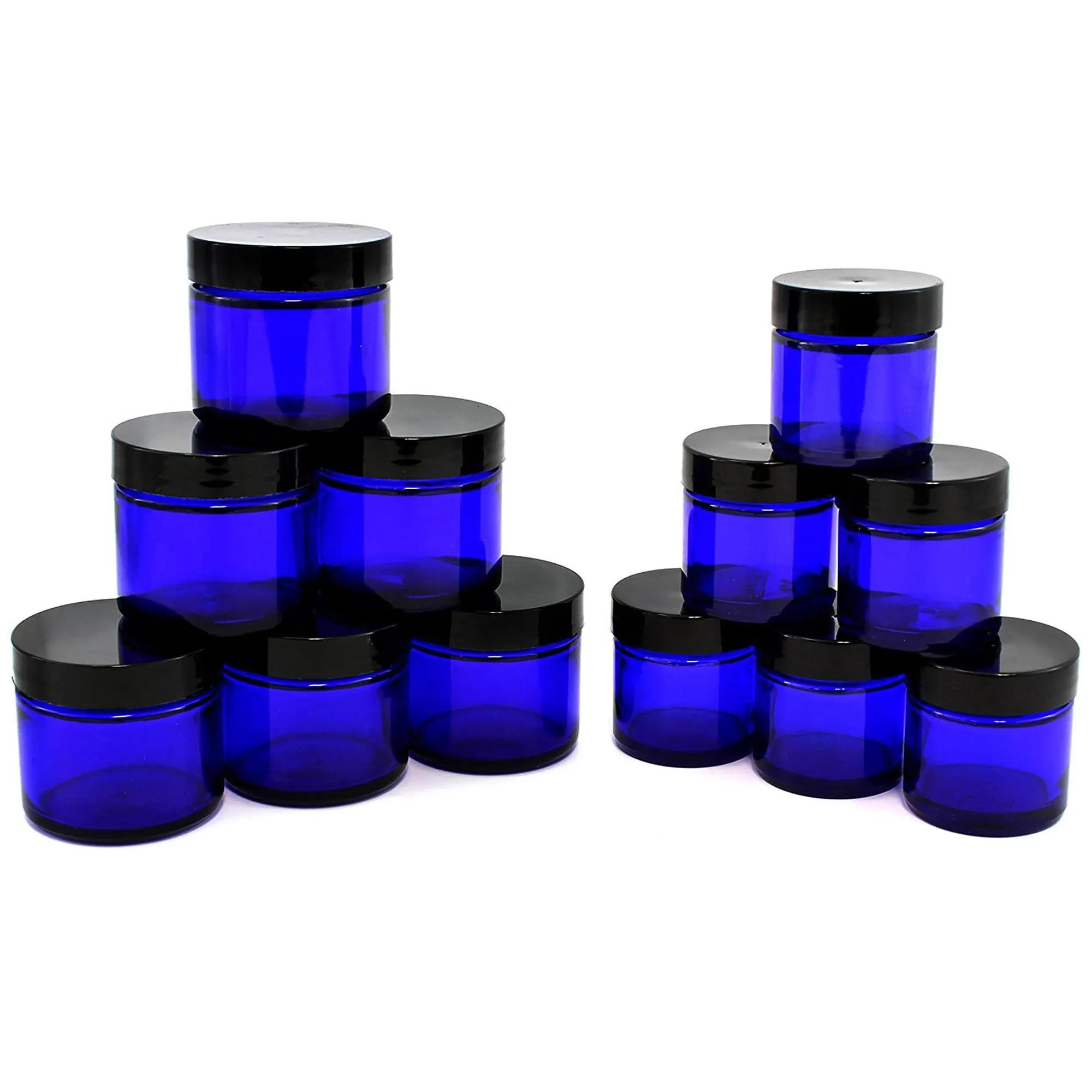 1 &amp; 2oz Cobalt Blue Glass Straight Sided Jars with Black Lids Included 12pk