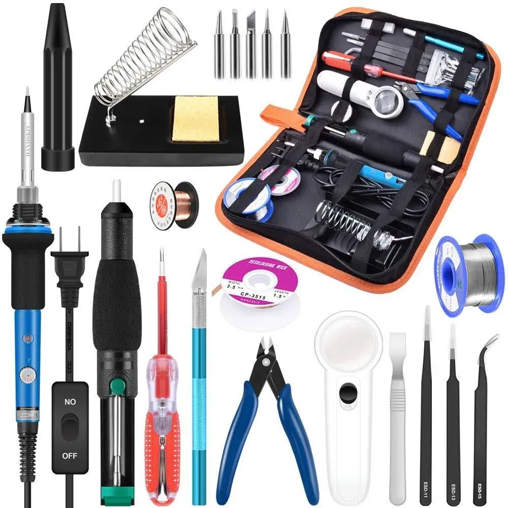 Soldering Iron Kit Electronics, 21-in-1, 60W Adjustable Temperature Soldering PU