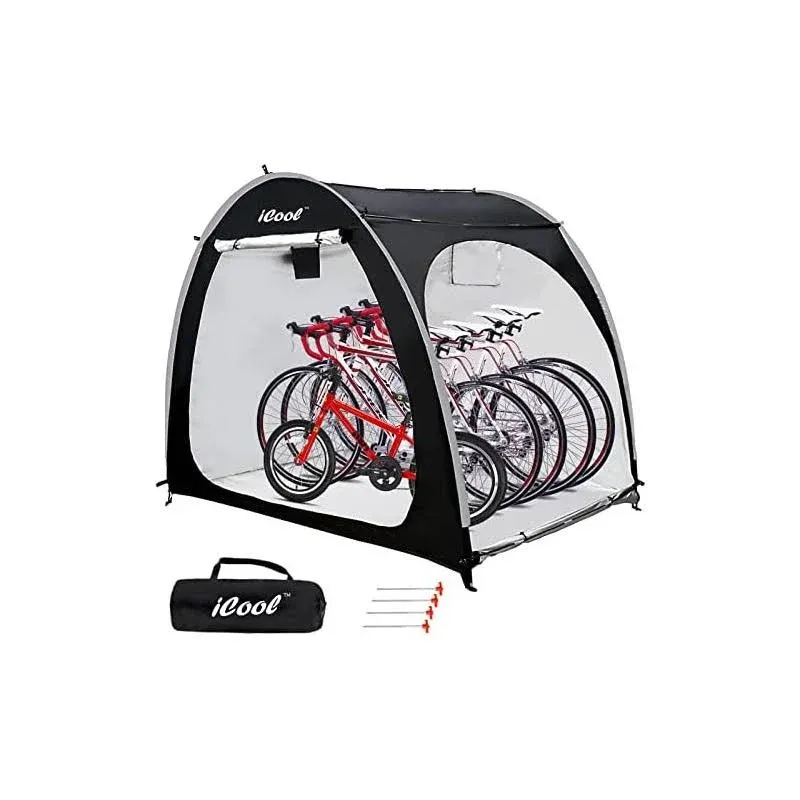 iCool Outdoor Bike Covers Storage Shed Tent, 210D Oxford Thick Waterproof Fabric, outdoor aluminum alloy bracket bicycle storage shed, neat tent bicycle cover, storage of 2 bicycles or tricycles-black