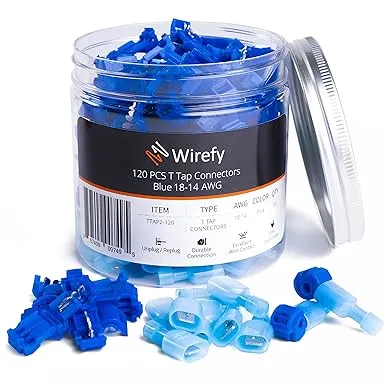 120 Pcs Wirefy T Tap Electrical Connectors - Quick Wire Splice Taps and Insulated Male Quick Disconnect Terminals