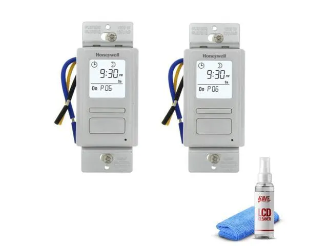 2-Pack Honeywell Timer Switch with Sunrise Sunset Single or 3 Way + LCD Cleaner