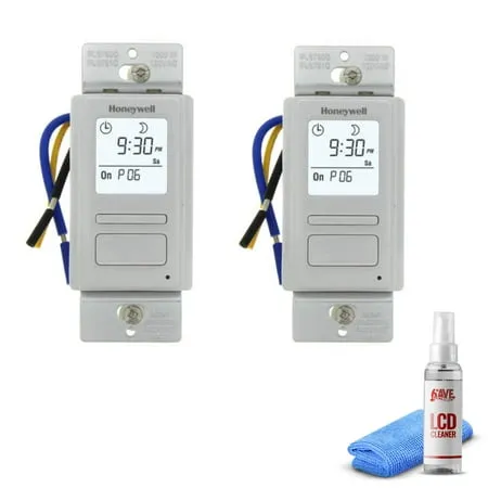 2-Pack Honeywell PLS750C1000 Timer Switch with Sunrise Sunset Single or 3 Way + LCD Cleaner