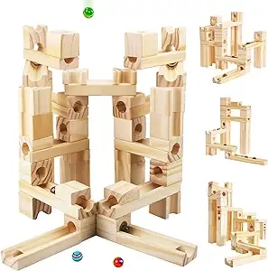 Onshine Wooden Marble Run Building Blocks Toys Construction Play Set