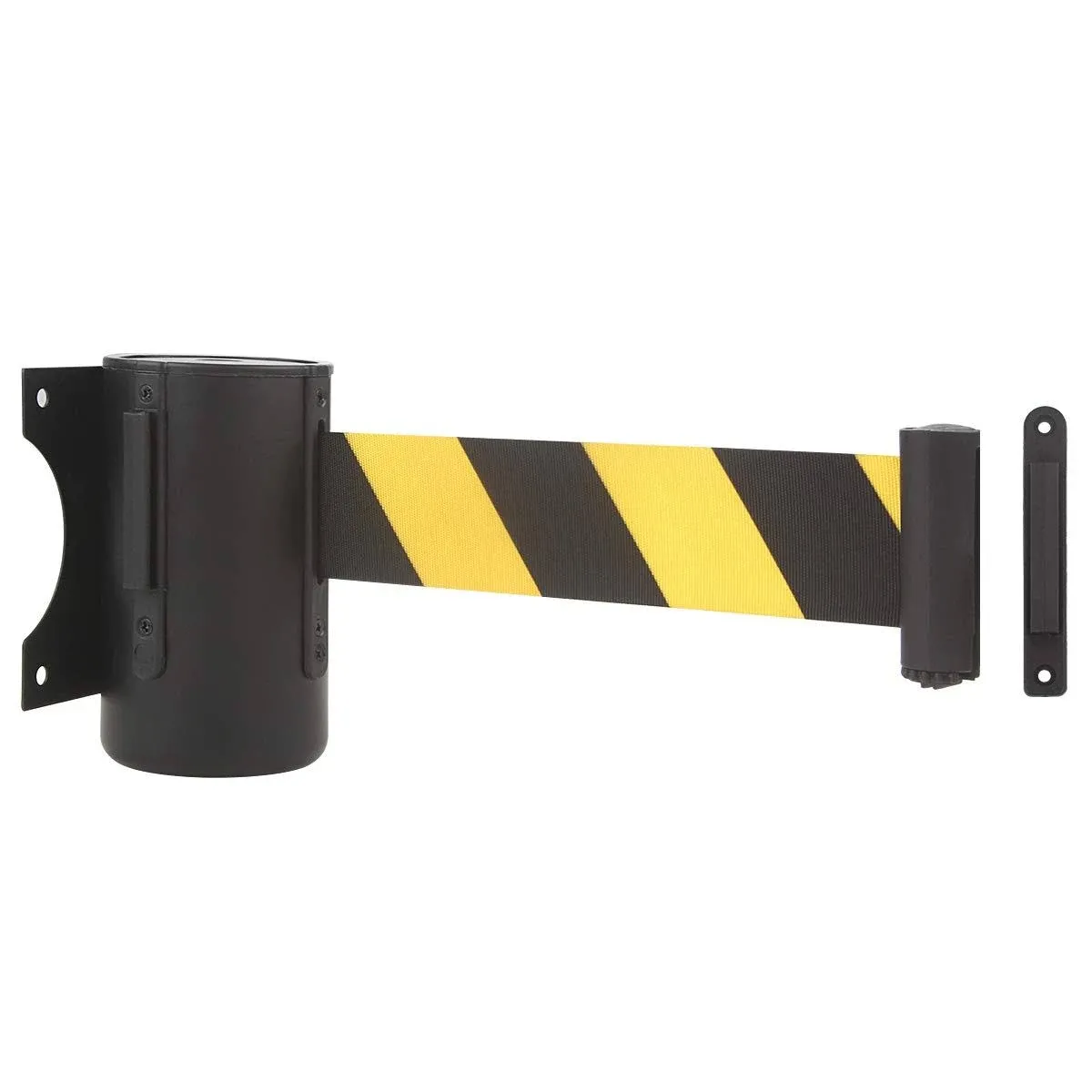 A-KARCK Wall Mount Retractable Belt 16 Foot, Crowd Control Wall Barrier with Steel Case Black and Yellow Belt with Danger - Keep Off