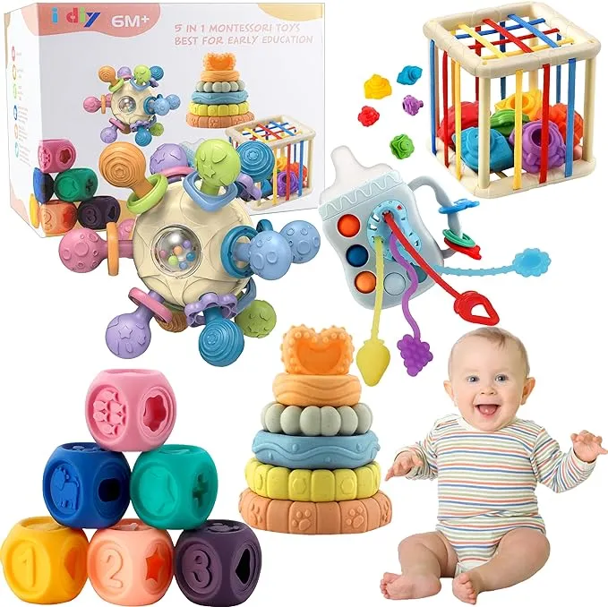 5 in 1Montessori Baby Toys for Ages 6-18 Months,Pull String Teether,Manhattan Toy ...