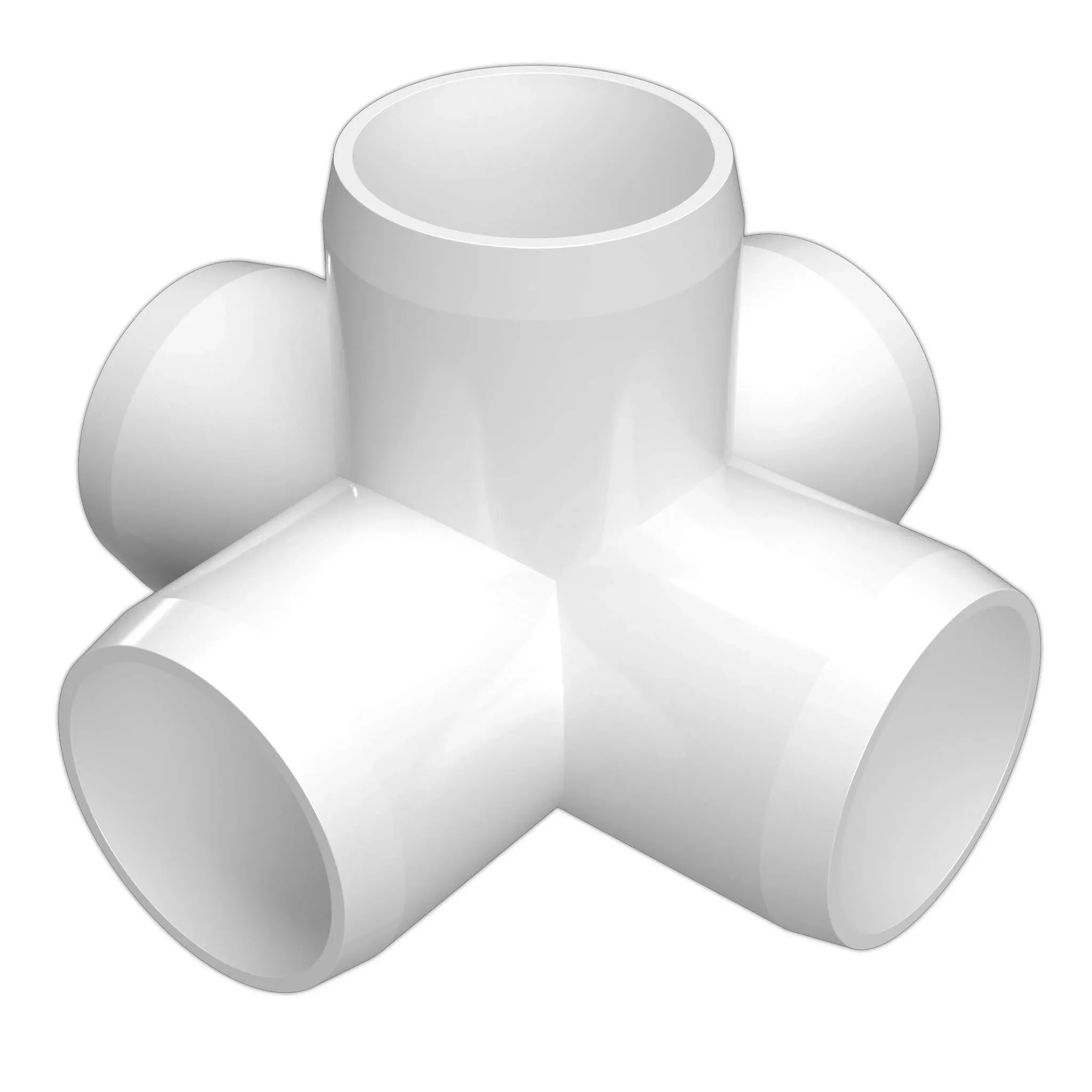 FORMUFIT F0015WC-WH-4 5-Way Cross PVC Fitting, Furniture Grade, 1" size, White, 4-Pack