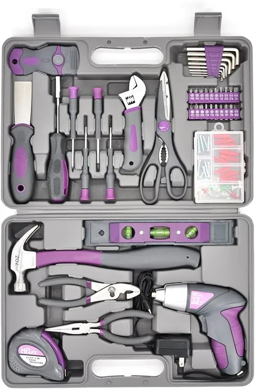 44PCS 4V Cordless Screwdriver Tool Kit Set Pink Color Tools Lady Tools Kit Ho...