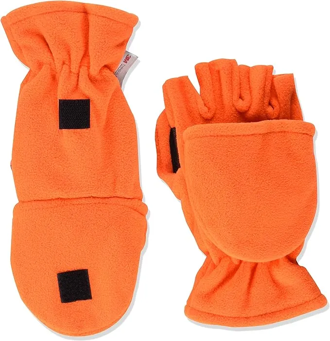 "QuietWear Men's Waterproof Fleece Flip Mittens - Blaze Orange"