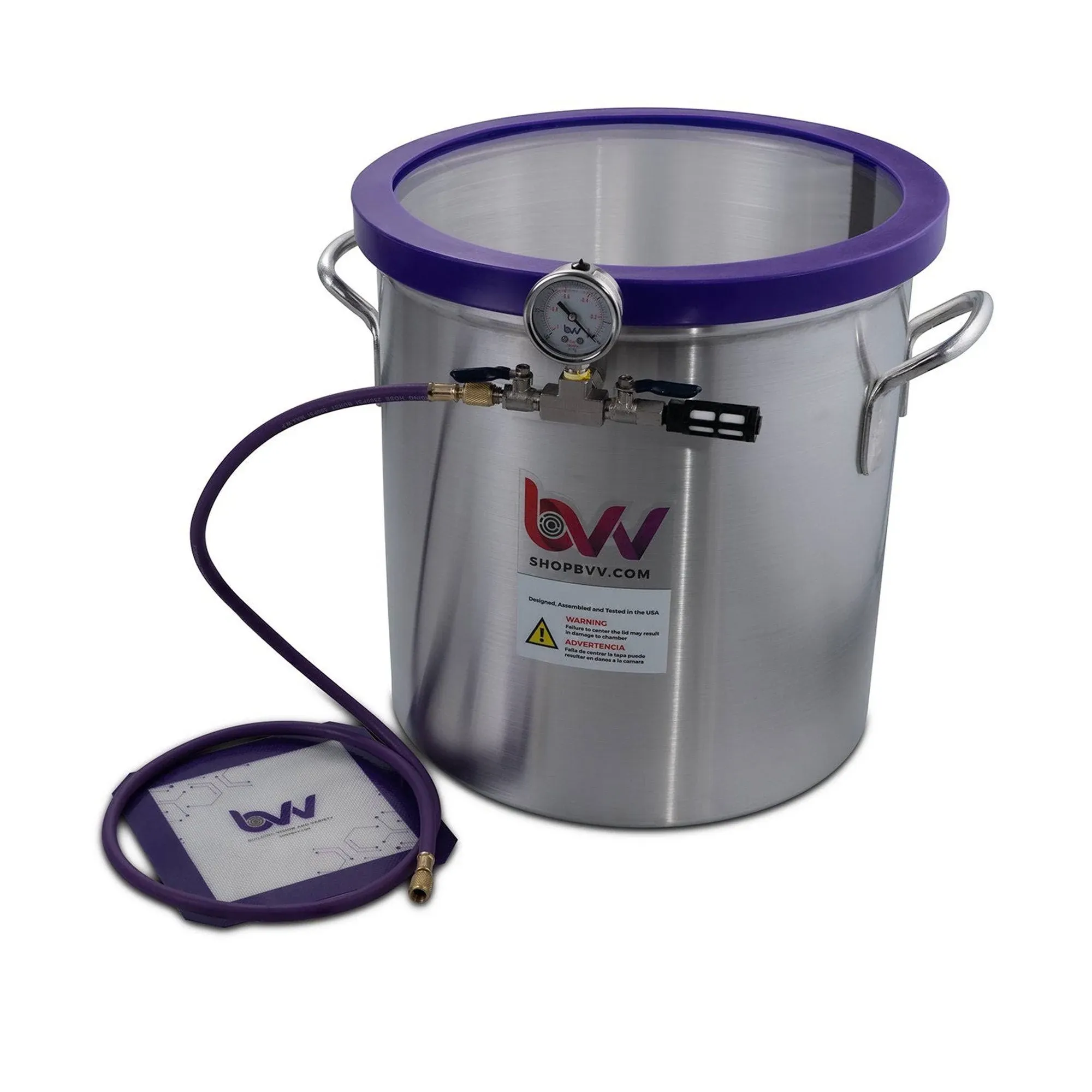 BVV Glass VAC 15 Gallon Aluminum Vacuum and Degassing Chamber with Hose, Silver