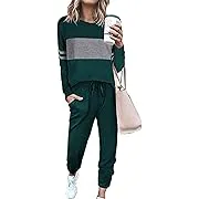 PRETTYGARDEN Women's Color Block 2 Piece Tracksuit Crewneck Long Sleeve Tops Long Sweatpants Outfits Lounge Sets