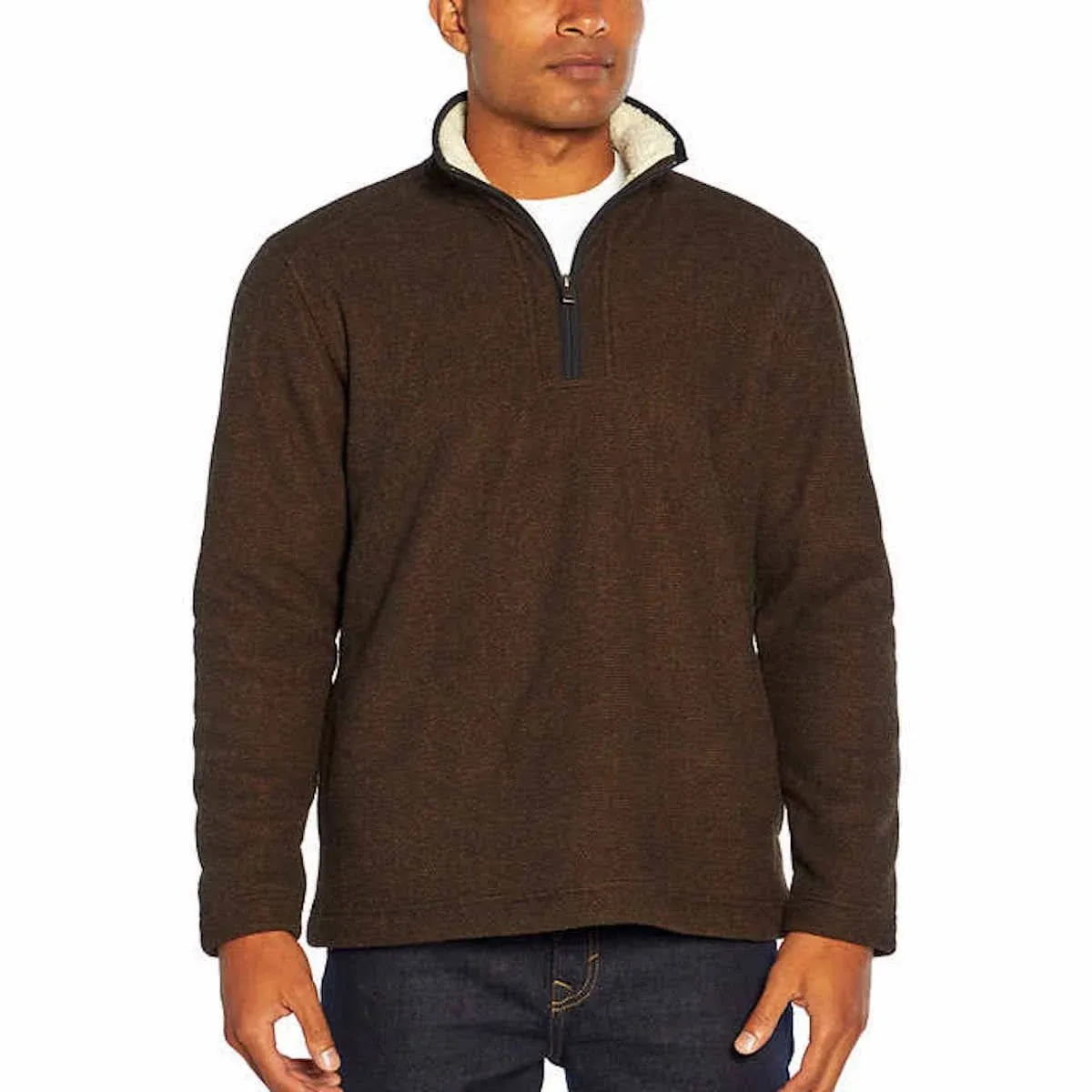 Orvis Men's Sherpa Lined 1/4 Zip Pullover Sweater, Brown Small