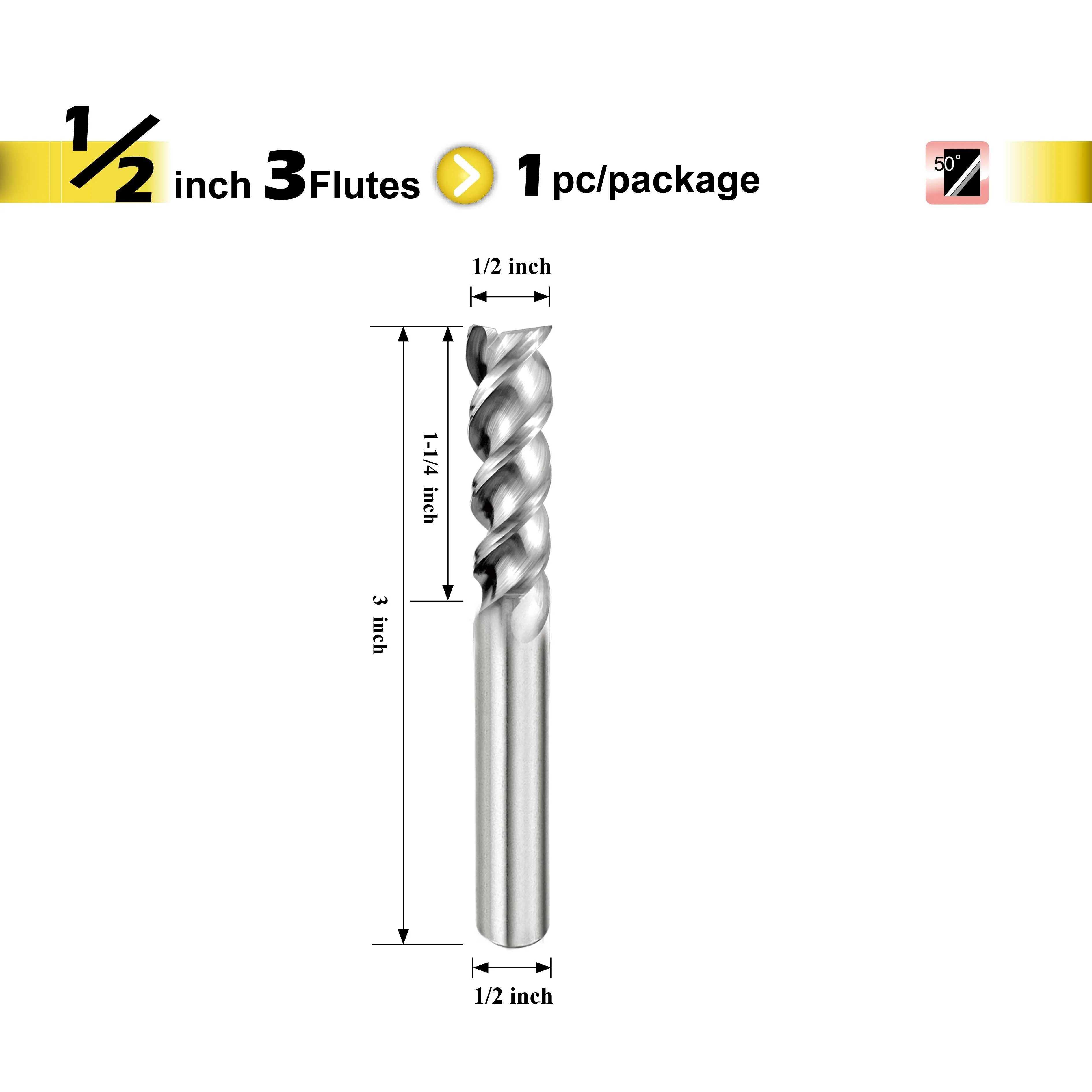 SPEED TIGER Carbide Square End Mill - 3 Flute - IAUE1/2 3 (1 Piece, 1/2") - High Feed U-Type Design - for Roughing and Finishing - for Milling Aluminum Applications – Professional Mill Bits Sets