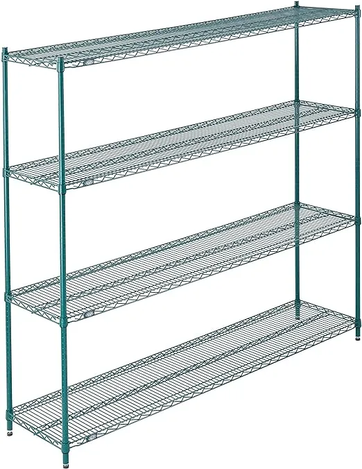 Nexel Poly-Green Adjustable Wire Shelving Unit, 4 Tier, Heavy Duty Commerical Storage Organizer Wire Rack, 18" x 72" x 74", Green