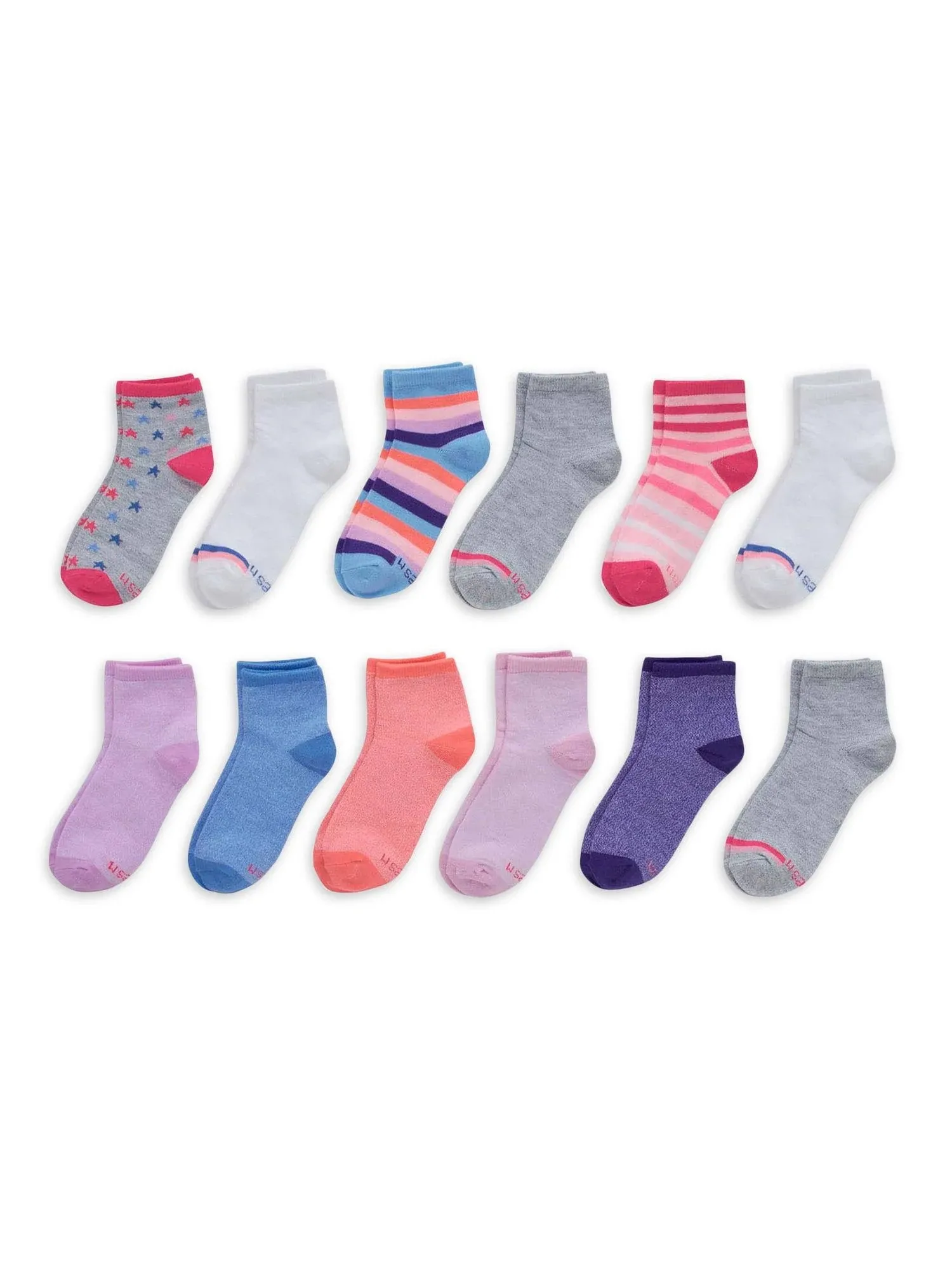 Hanes Girls Fashion Ankle Socks, Patterned Soft Socks, 12-Pack