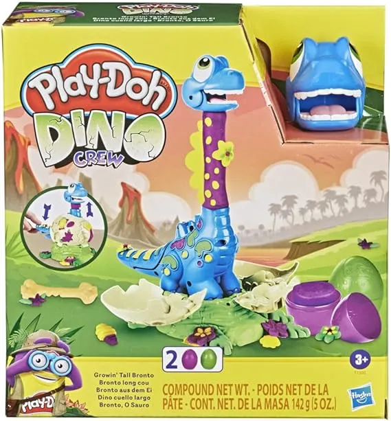 Play-Doh Dino Crew Growin' Tall Bronto Toy Dinosaur for Kids 3 Years and Up with 2 Eggs, 2.5 Ounces Each, Non-Toxic