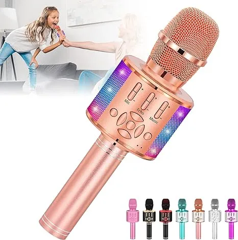 Kids Karaoke Microphone Machine Toy Bluetooth Microphone Portable (Champagne)