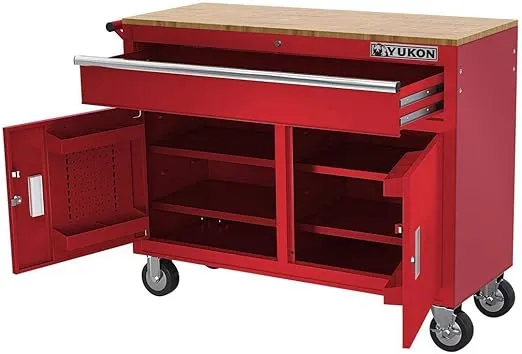 Yukon 46 in. Mobile Workbench with Solid Wood Top, Red 57779