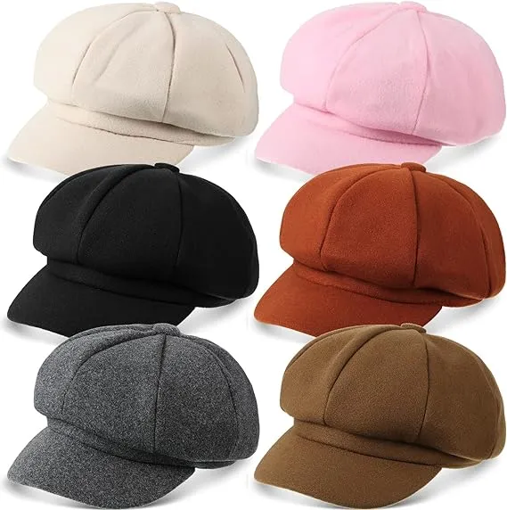 6 Pieces Women Newsboy Cap Warm Wool Visor Beret Hats Soft Vintage