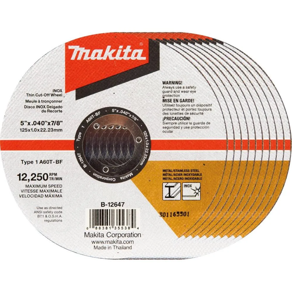 Makita B-12625-10 4" x .040" x 5/8" INOX Thin Cut-Off Wheel, 10/Pk