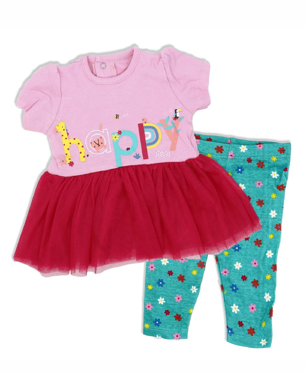 Lily & Jack Baby Girls Short Sleeved Happy Tutu Dress and Leggings, 2 Piece Set - Pink