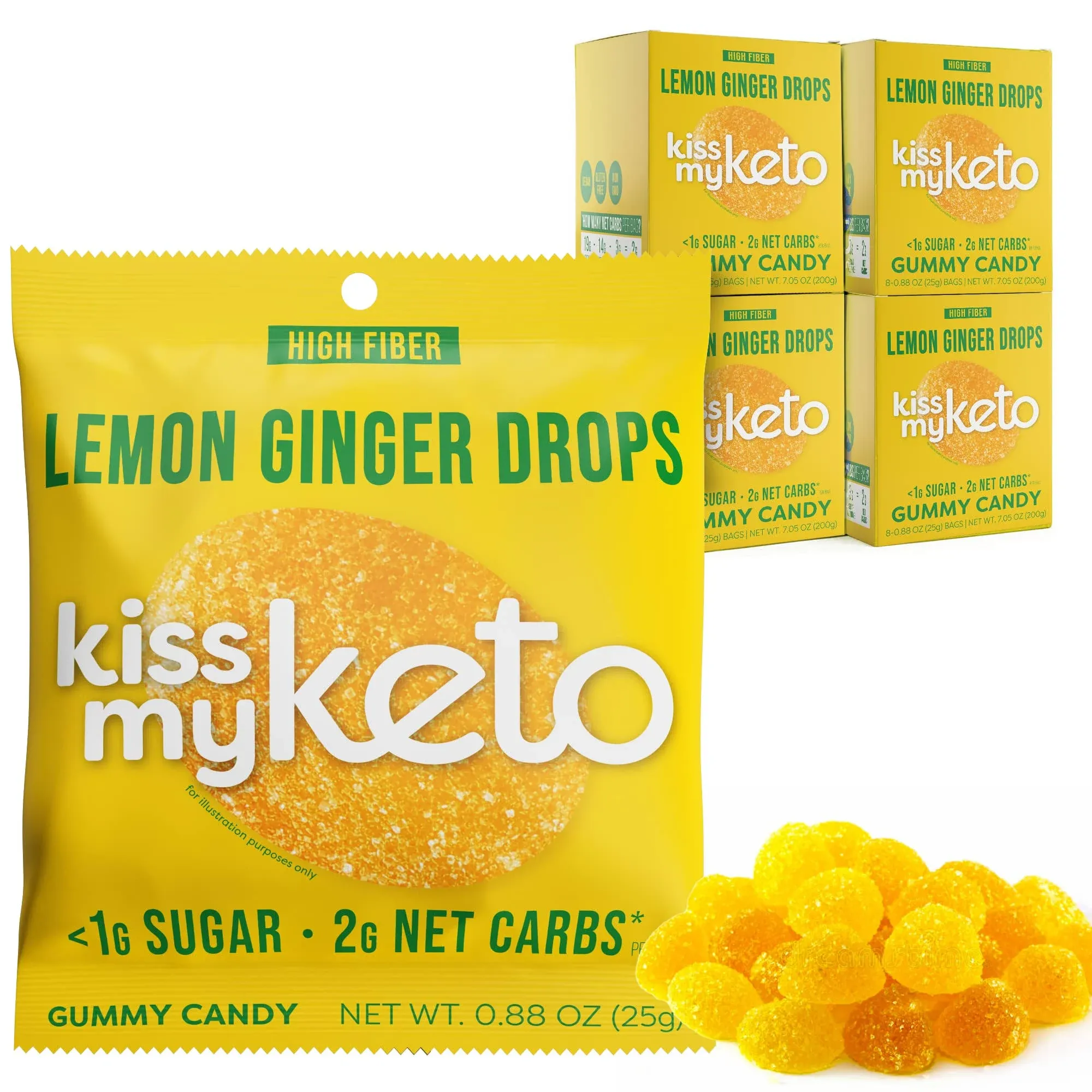 Kiss My Keto, Gummy Candy, Lemon Ginger Drops, 8 Bags, 0.88 oz (25 g) Each