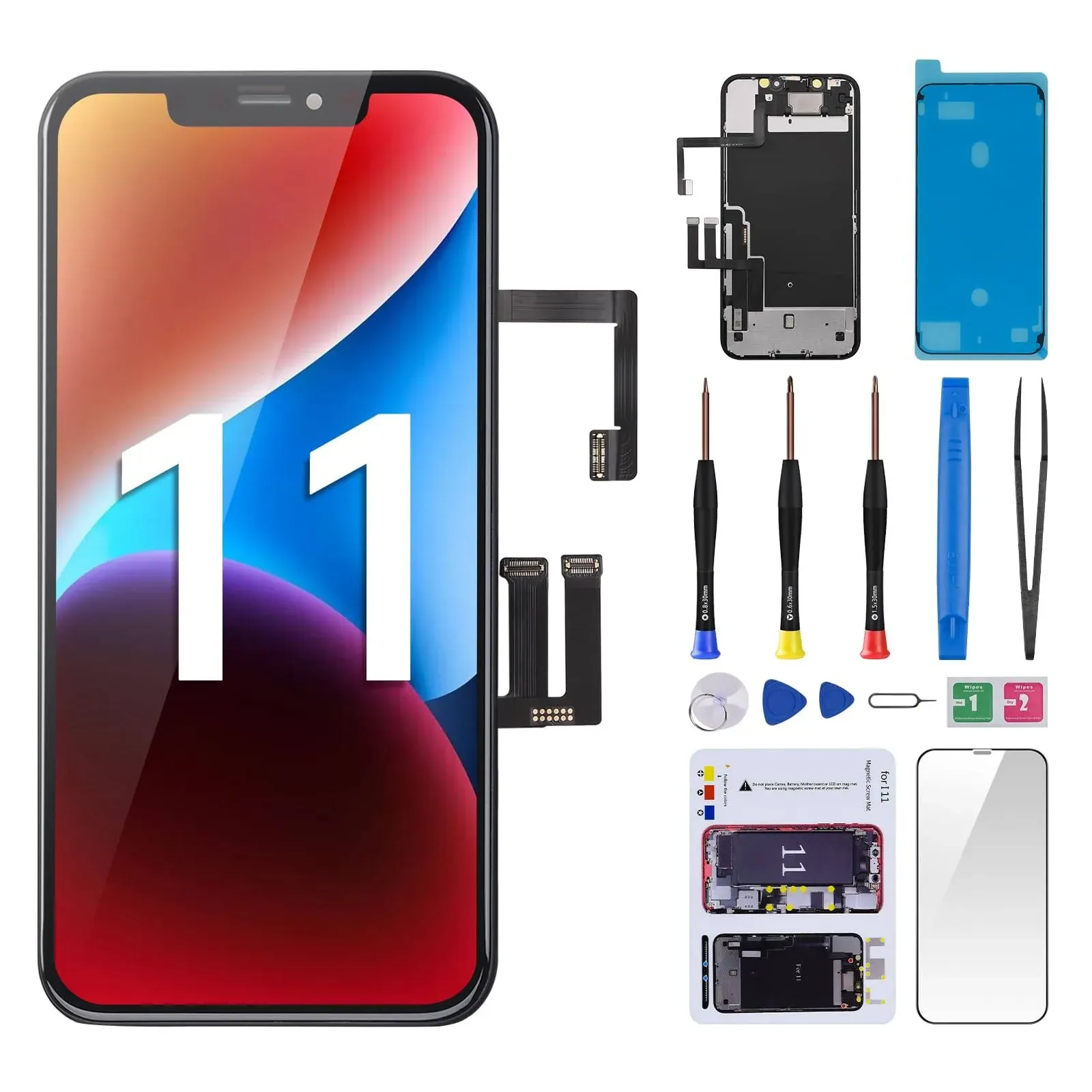 for iPhone 11 Screen Replacement with Ear Speaker and Proximity Sensor 6.1" 3D Touch LCD Display Digitizer Full Assembly with Front Earpiece Repair Front Glass Fix Tools Kits A2111 A2223 A2221