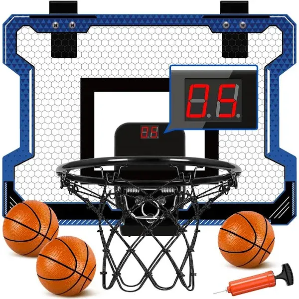 Kids Indoor Basketball Hoop Set, Over The Door Blue Score Basketball Hoop