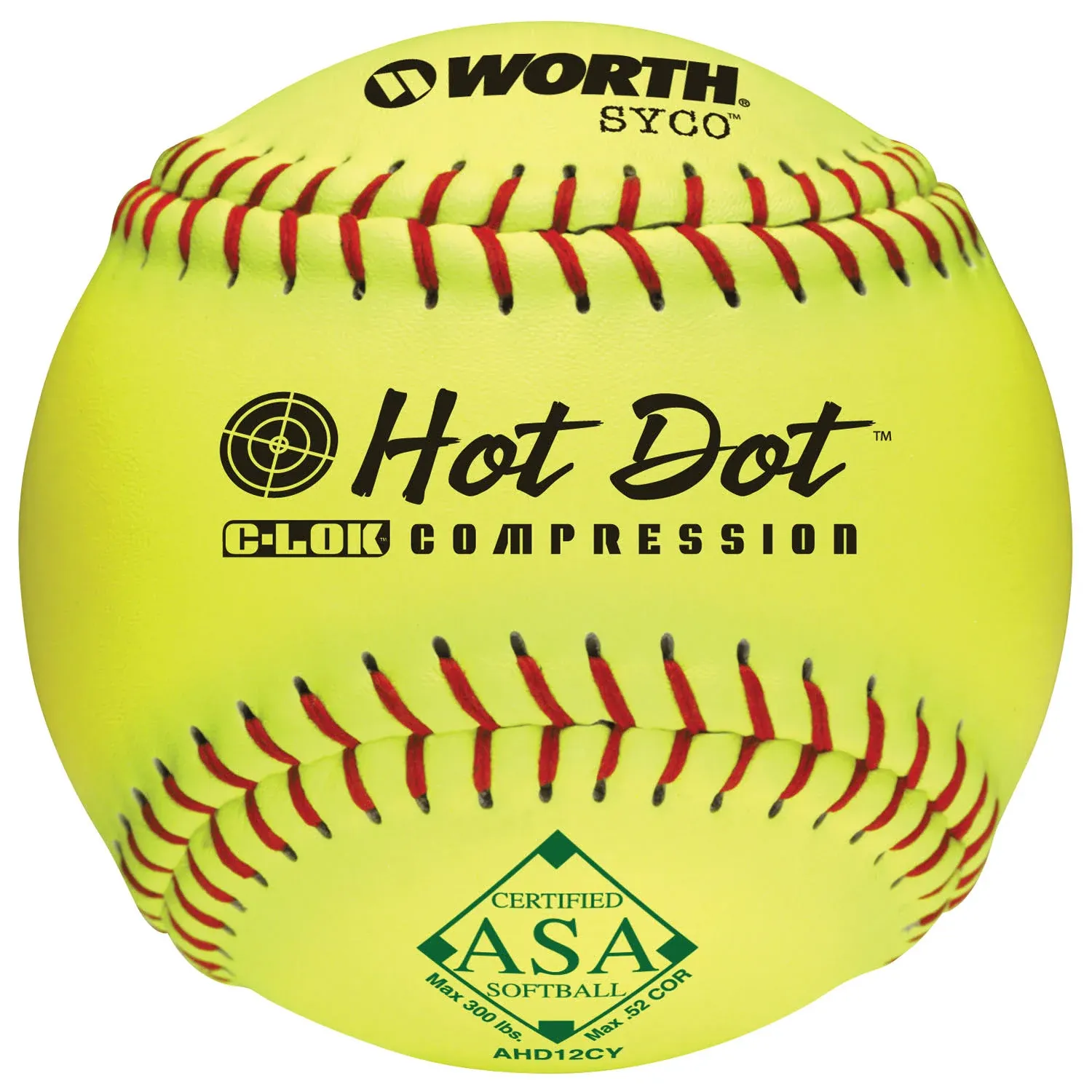 Worth 12" ASA Hot Dot Slowpitch Softball (Dozen)