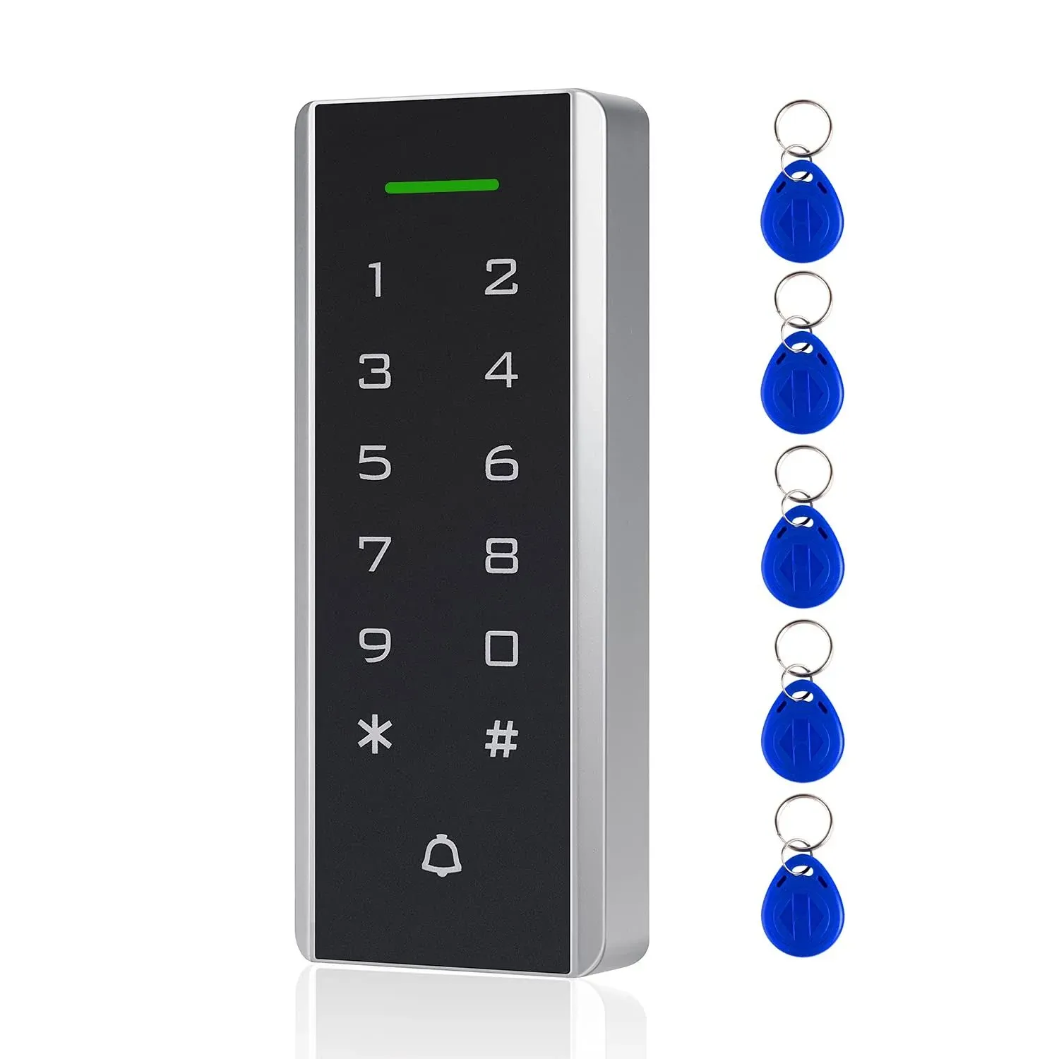 Door Access Control System, 125KHz Proximity ID Card Access Control Keypad Support 1000 Users ID Card Reader Digital Keypad + 5pcs Keychains for