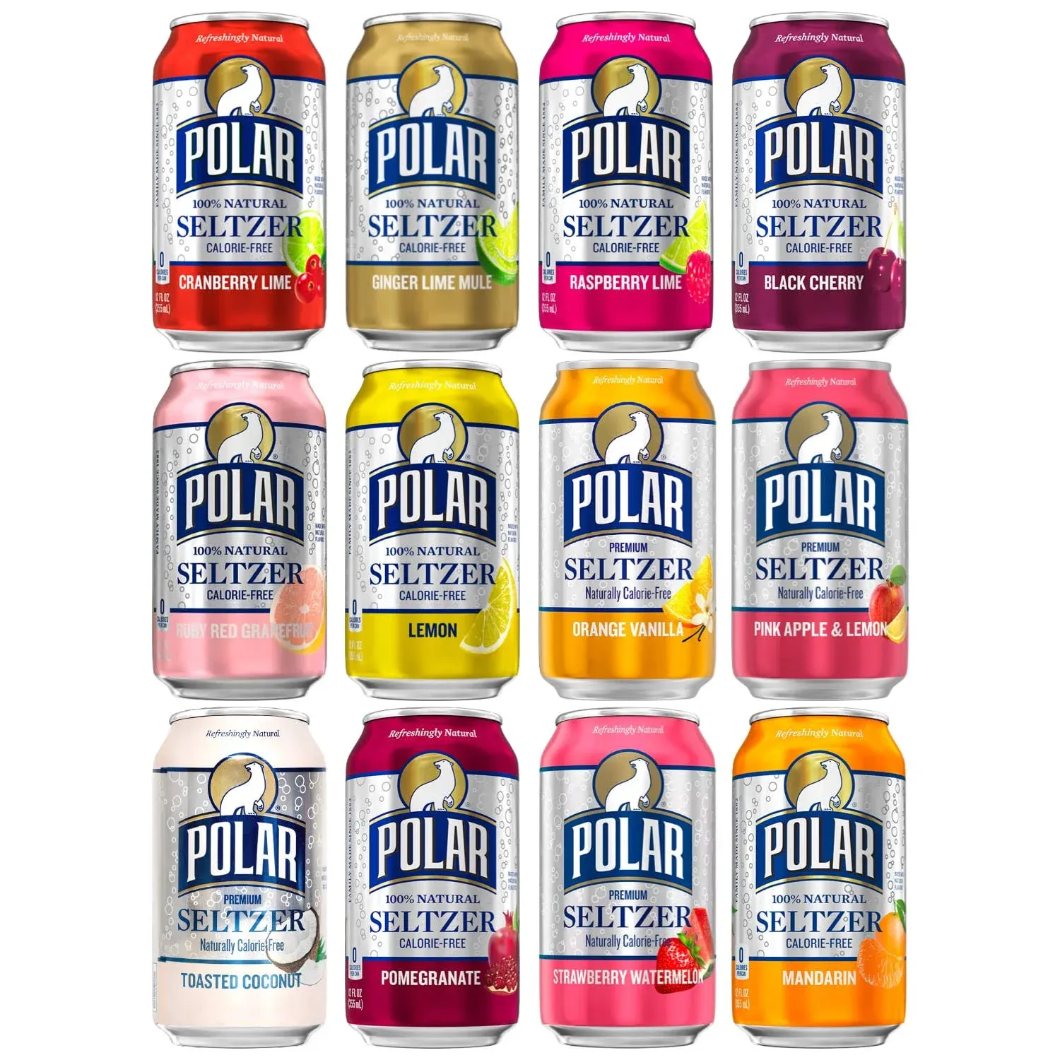 Polar Seltzer Water, 12 Flavor Assorted, 12 fl oz Cans, 12 Pack - by LastFuel.