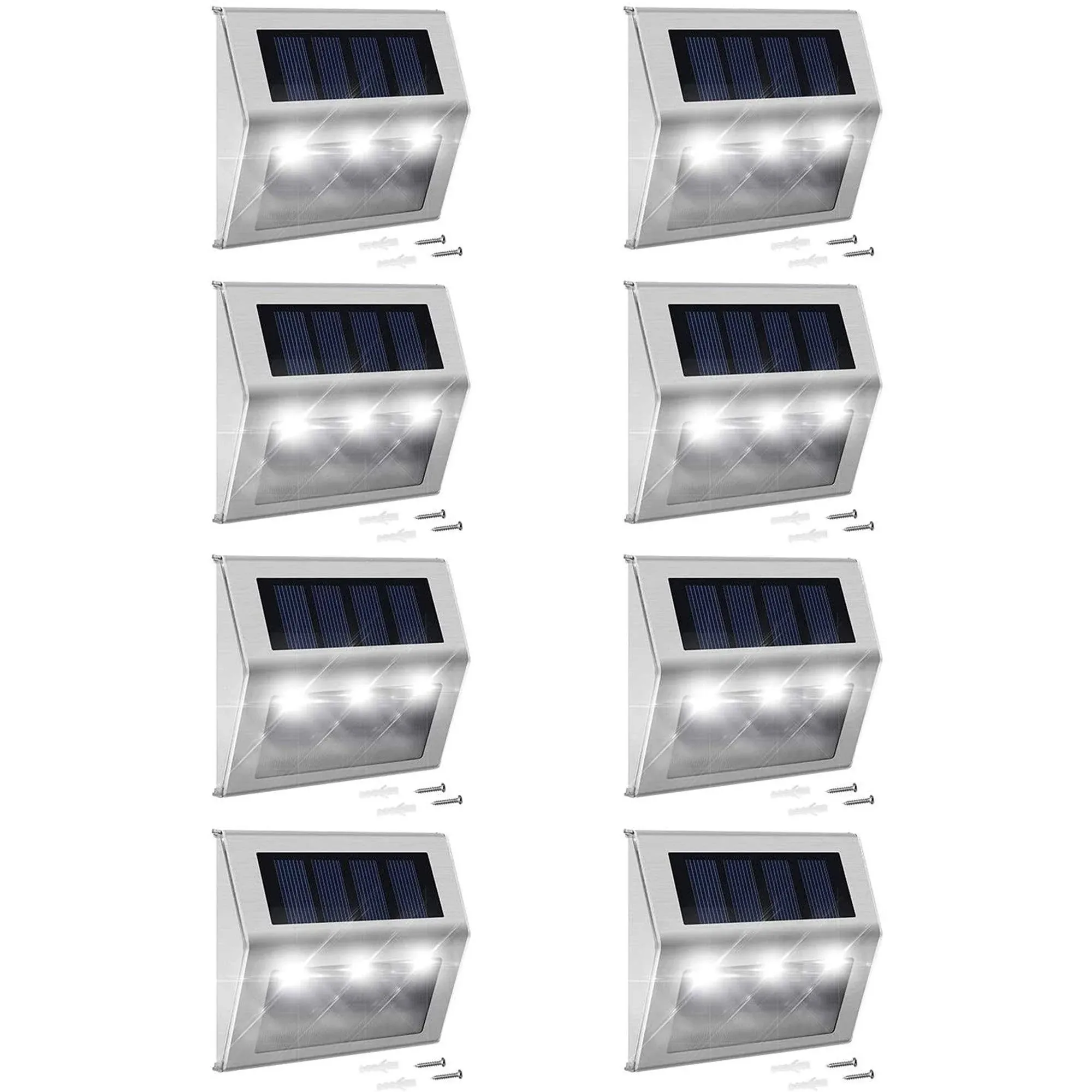 7 LED Outdoor Solar Lights 8 Pack, 3-Side Lighting Solar Fence Lights Cool White