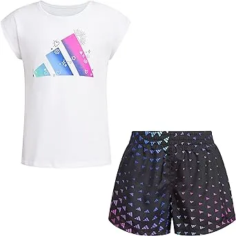 adidas girls 2-piece Tee & All Over Print Woven Short Set