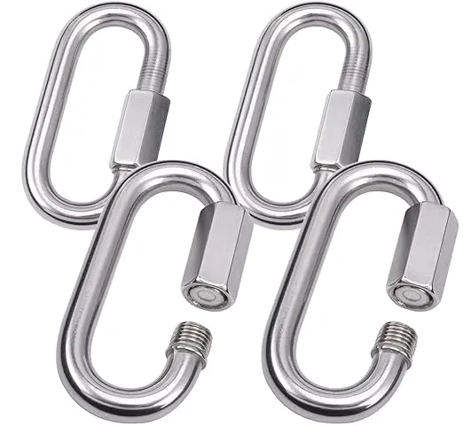 3/8" Quick Links,Alele (10mm) 4 Packs Stainless Steel Chain Links Connector,M10 Heavy Duty D Shape Locking Looks for Carabiner, Hammock, Camping and Outdoor Equipment