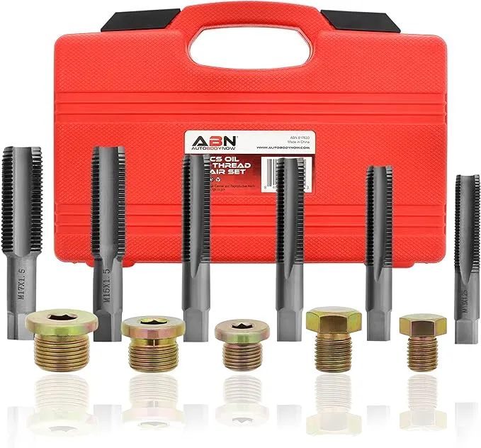 ABN Oil Drain Plug Thread Repair Kit - 114pc Rethreading Kit Metric Universal Oil Pan Drain Plug Kit Screw Tap Tool Set