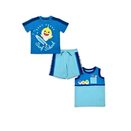 Baby Shark Baby and Toddler Boy T-Shirt Tank Top and Shorts Active Outfit Set 3-Piece Sizes 12M-5T