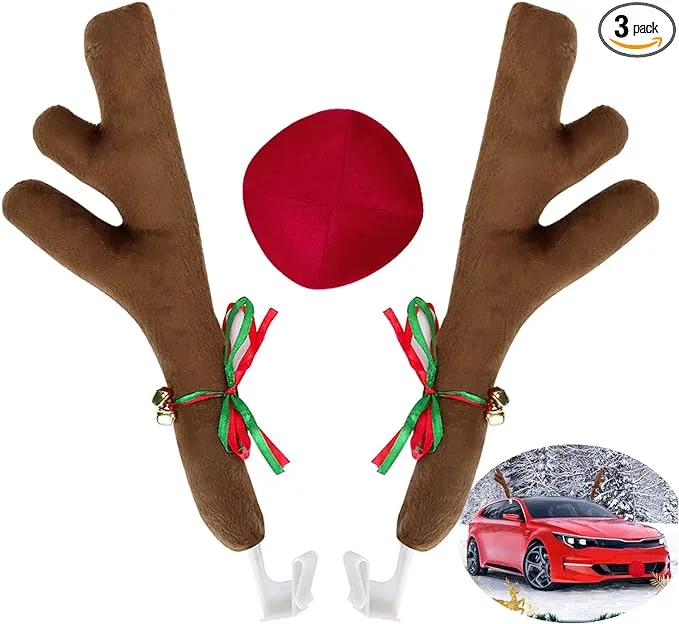 Car Christmas Reindeer Antlers &amp; Nose Decorationsrud<wbr/>olph Set Reindeer Ornament C