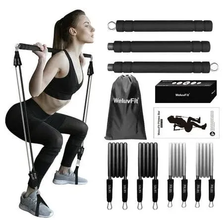 Pilates Bar Kit with Resistance Bands, Weluvfit Exercise Fitness Equipment for ...