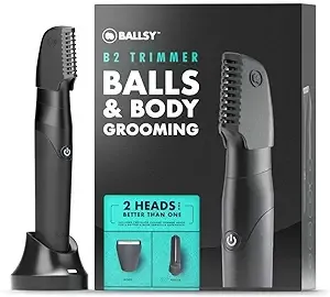 Ballsy B2 Groin & Body Trimmer for Men, Includes 2 Quick Change Heads, Waterproof, Cordless Charging Base for The Ultimate Close Shave