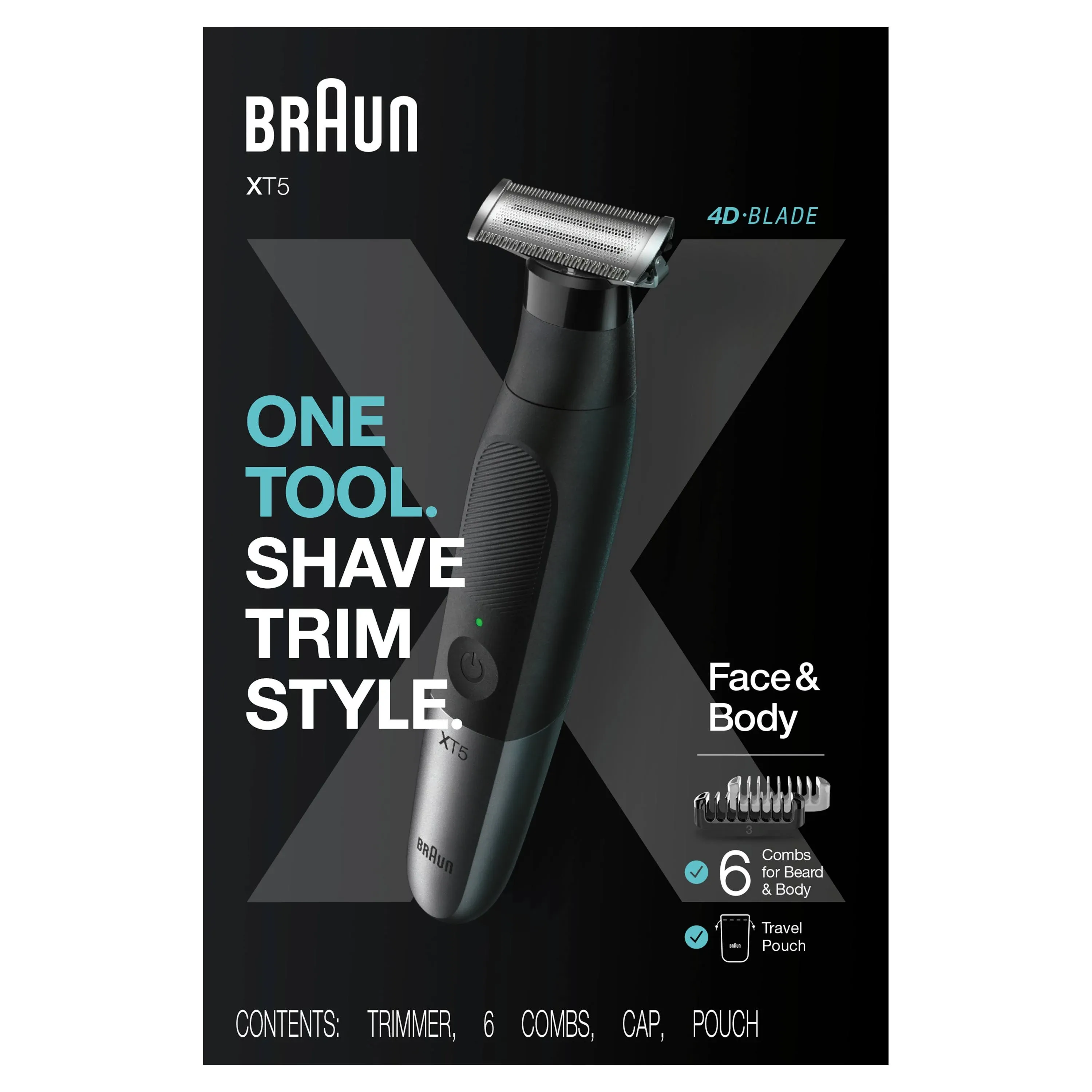 Braun Series XT5 – Beard Trimmer, Shaver and Electric Razor for Men, Body Grooming Kit for Manscaping, Durable One Blade, One Tool for Stubble, Hair