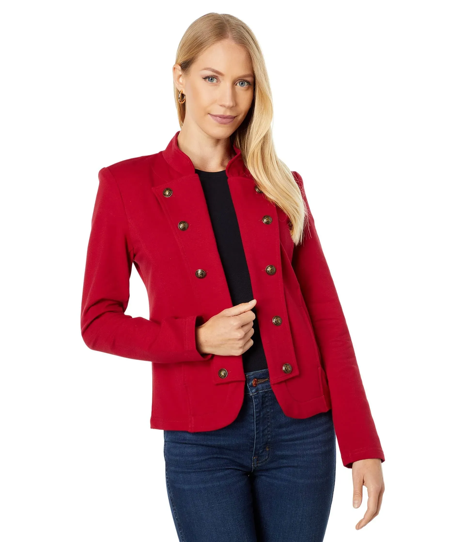 Tommy Hilfiger Women's Casual Blazers Open Front Long Sleeve Band JacketChili Pepper,Medium