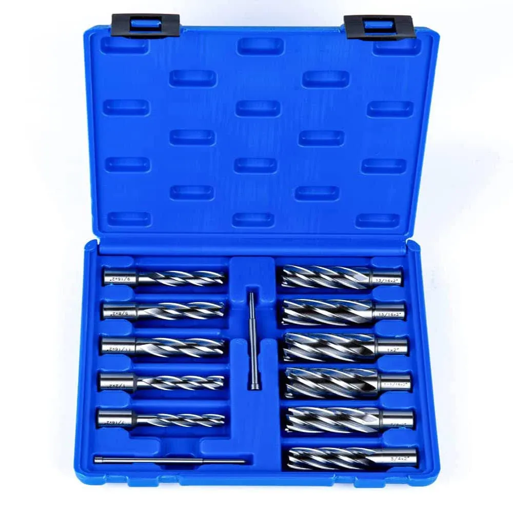 OSCARBIDE Annular Cutter Set 13pieces,2"Cutting Depth,3/4"Weldon Shank and 7/16 to 1-1/16 inch Cutting Diameter Mag Drill Bits for Magnetic Drill Press with 2pcs Pilot Pins